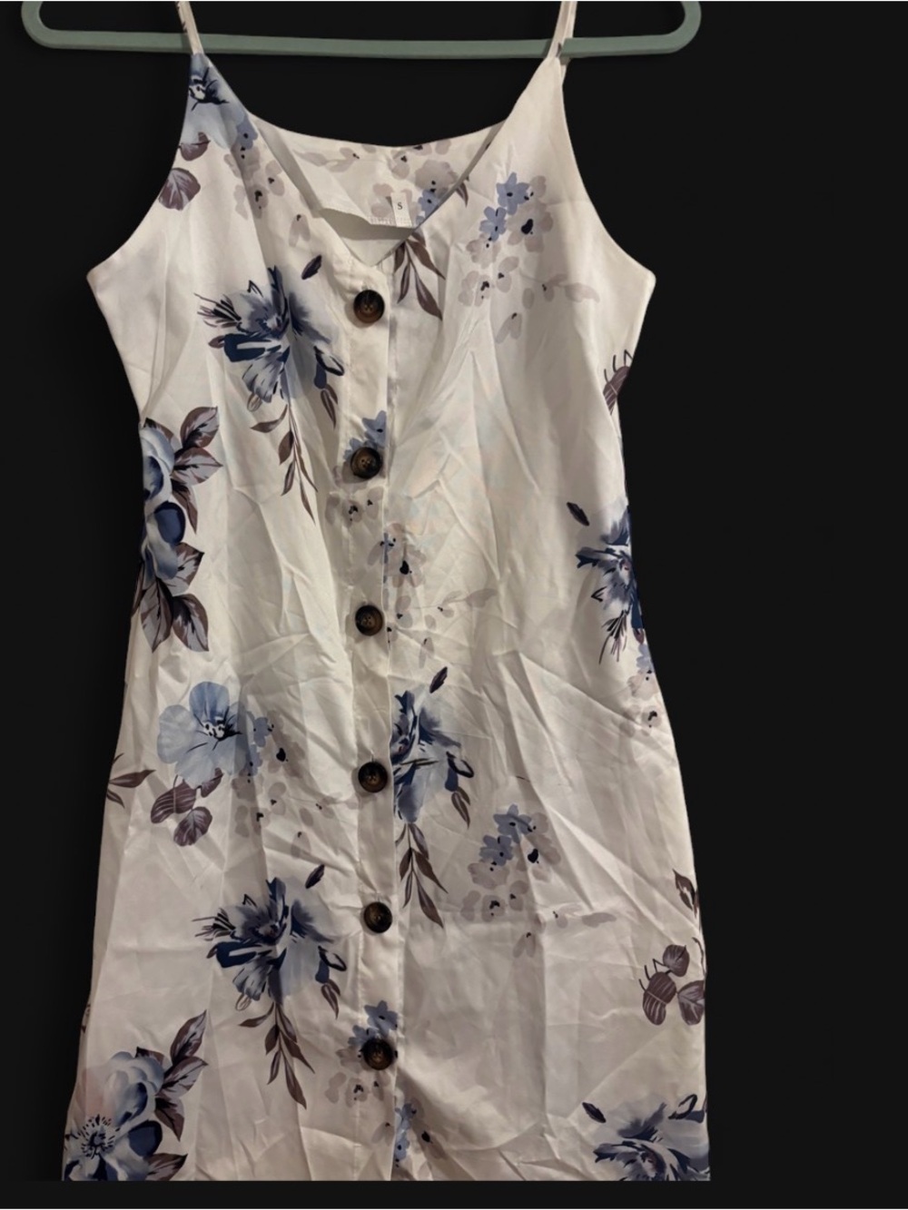 Floral Button-Front Summer Slip Dress - White with Blue Floral